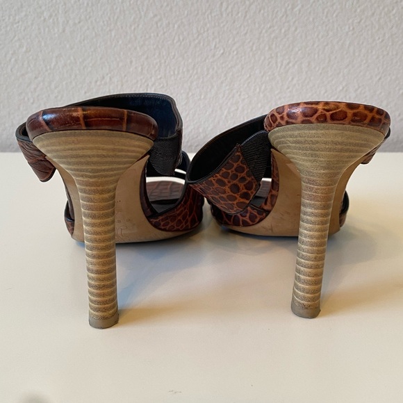 CELINE Brown Croc Print Leather High Heel Sandals SZ 39C - Picture 5 of 15